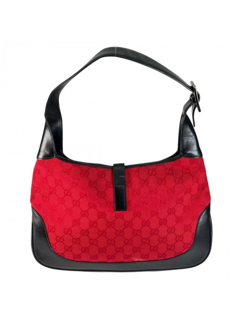 Gucci Jackie Shoulder Bag GG Canvas Leather Red Black Silver - Picture 2 of 13